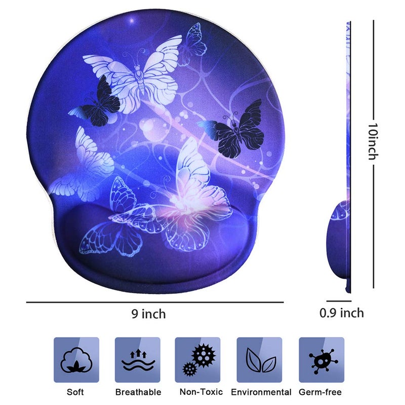 iVeze Ergonomic Mouse Pad Wrist Rests, Non Slip Mousepads with Gel Cushion Wrist Support, iVeze Comfortable Durable Mouse Pads for Home Office Efficient Working Easy Typing & Pain Relief ( Arts Butterfly ) - Image 2